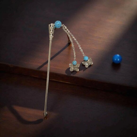 TURQUOISE AND SILVER HAIR PIN VINTAGE~ - Picture 4 of 4